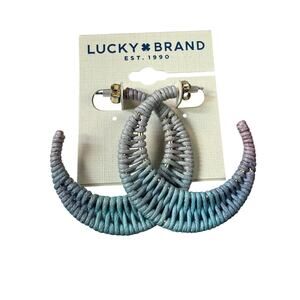 Lucky Brand Ombré Raffia Wrapped Crescent Hoop Earrings – Blue & Purple